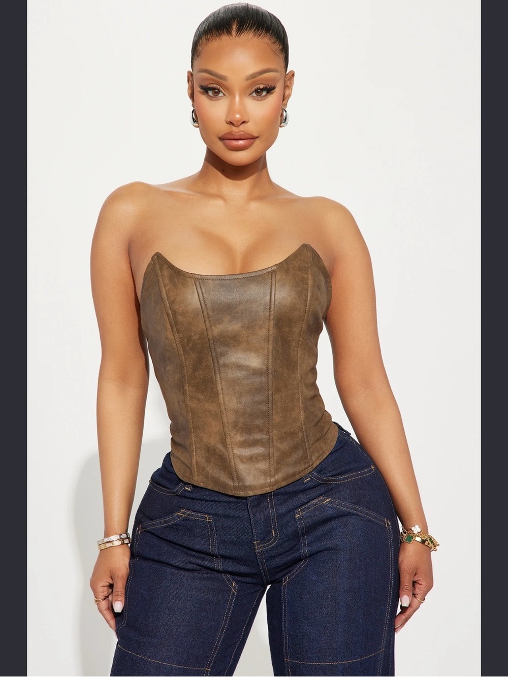 Devon Washed Faux Leather Corset Top I Fashion Nova Sz L